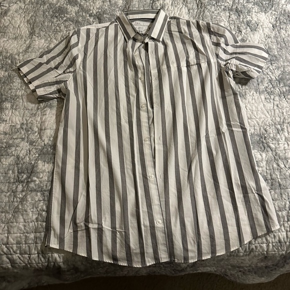 Men’s button down shirt Calibrate size large slim fit striped gray and white - Picture 1 of 4